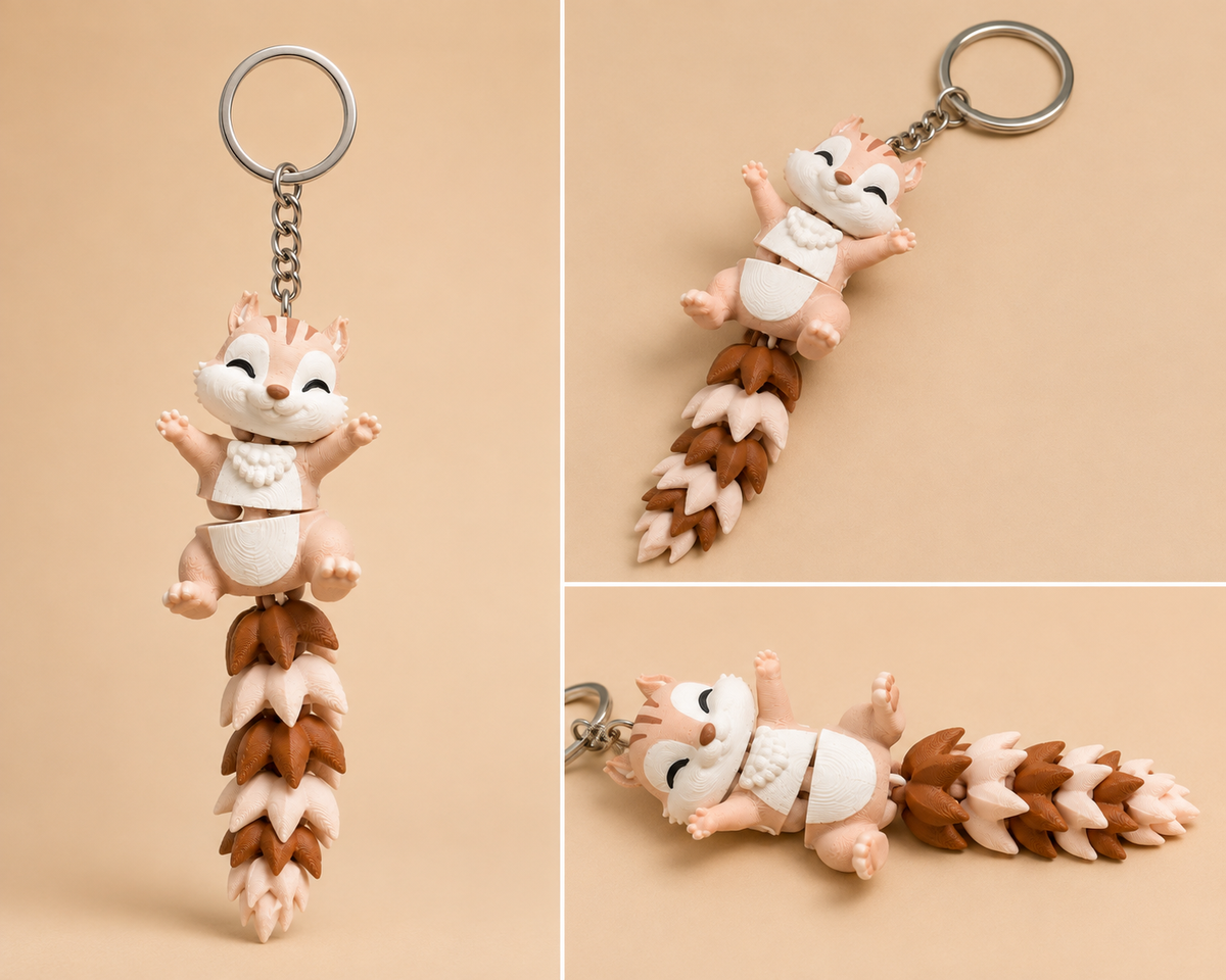 Articulated Squirrel Keychain | 3D Printed Movable Animal Keychain