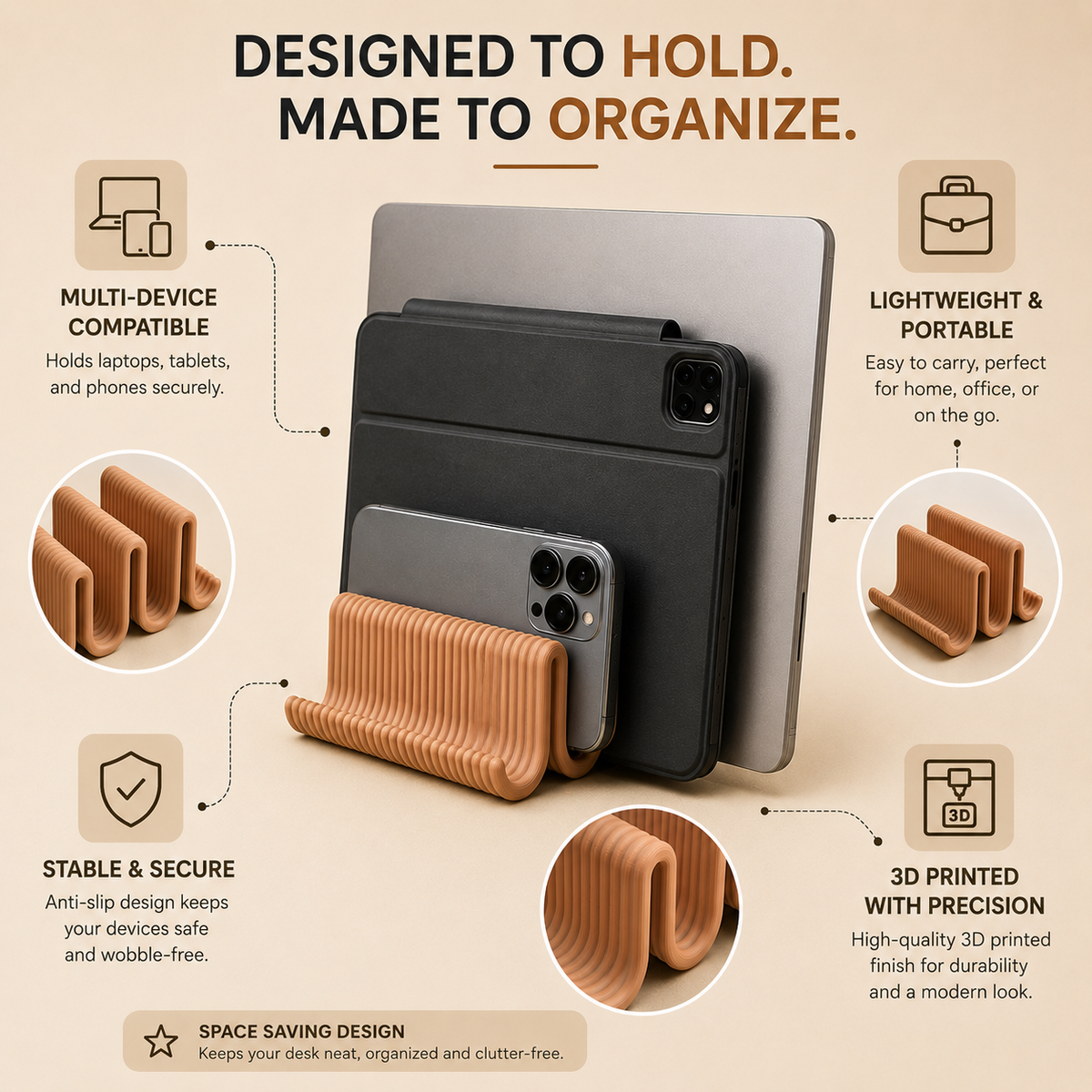 Multi-Device Stand | 3D Printed Laptop, iPad & Phone Stand