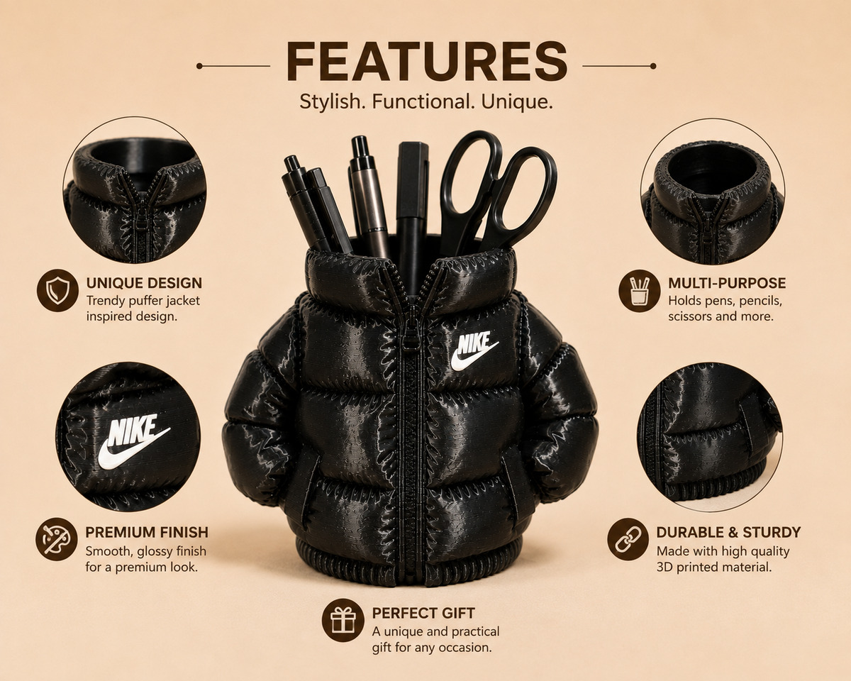 Nike Puffer Jacket Pen Stand | 3D Printed Desk Organizer
