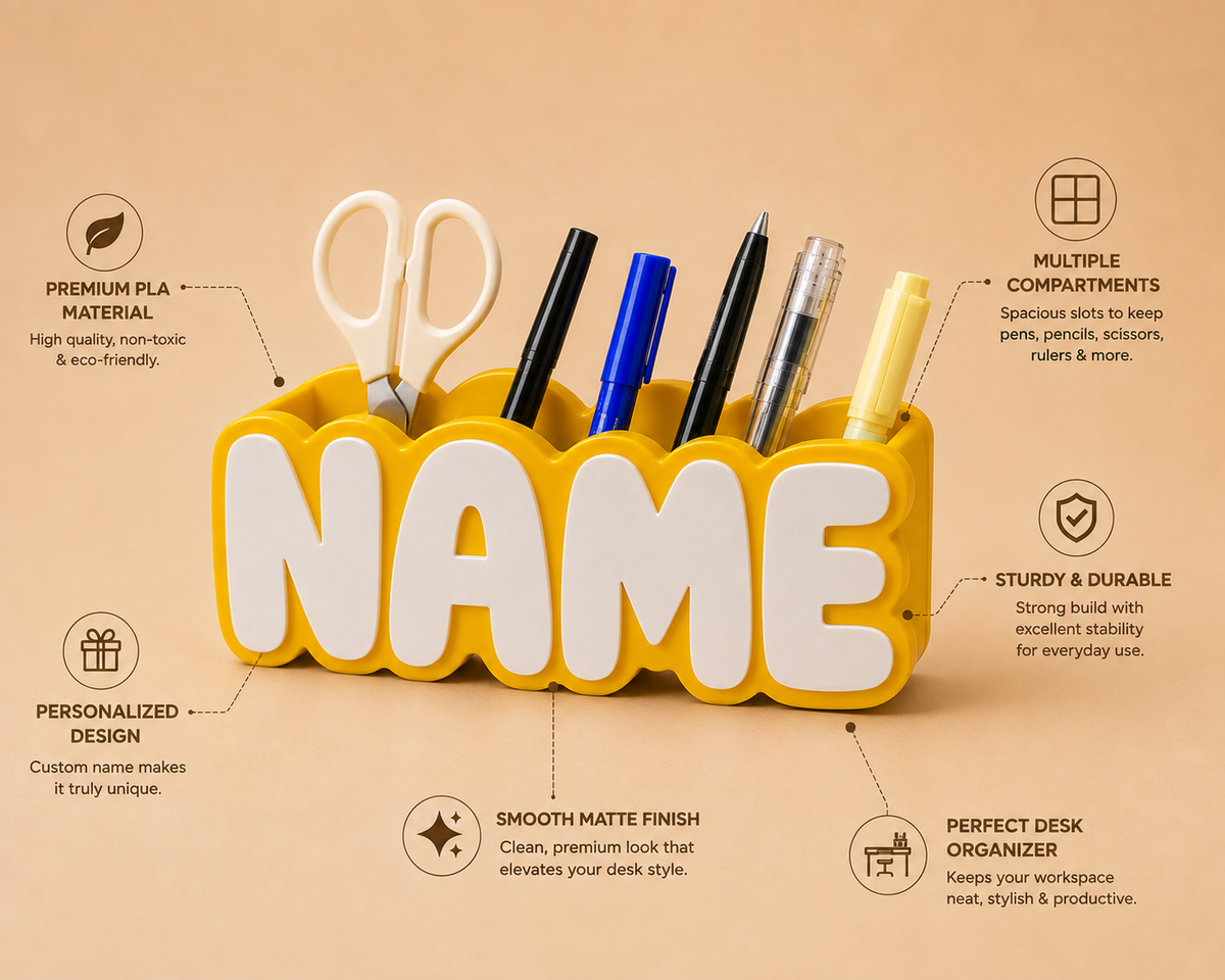 Personalized Name Pen Stand | Custom 3D Printed Desk Organizer