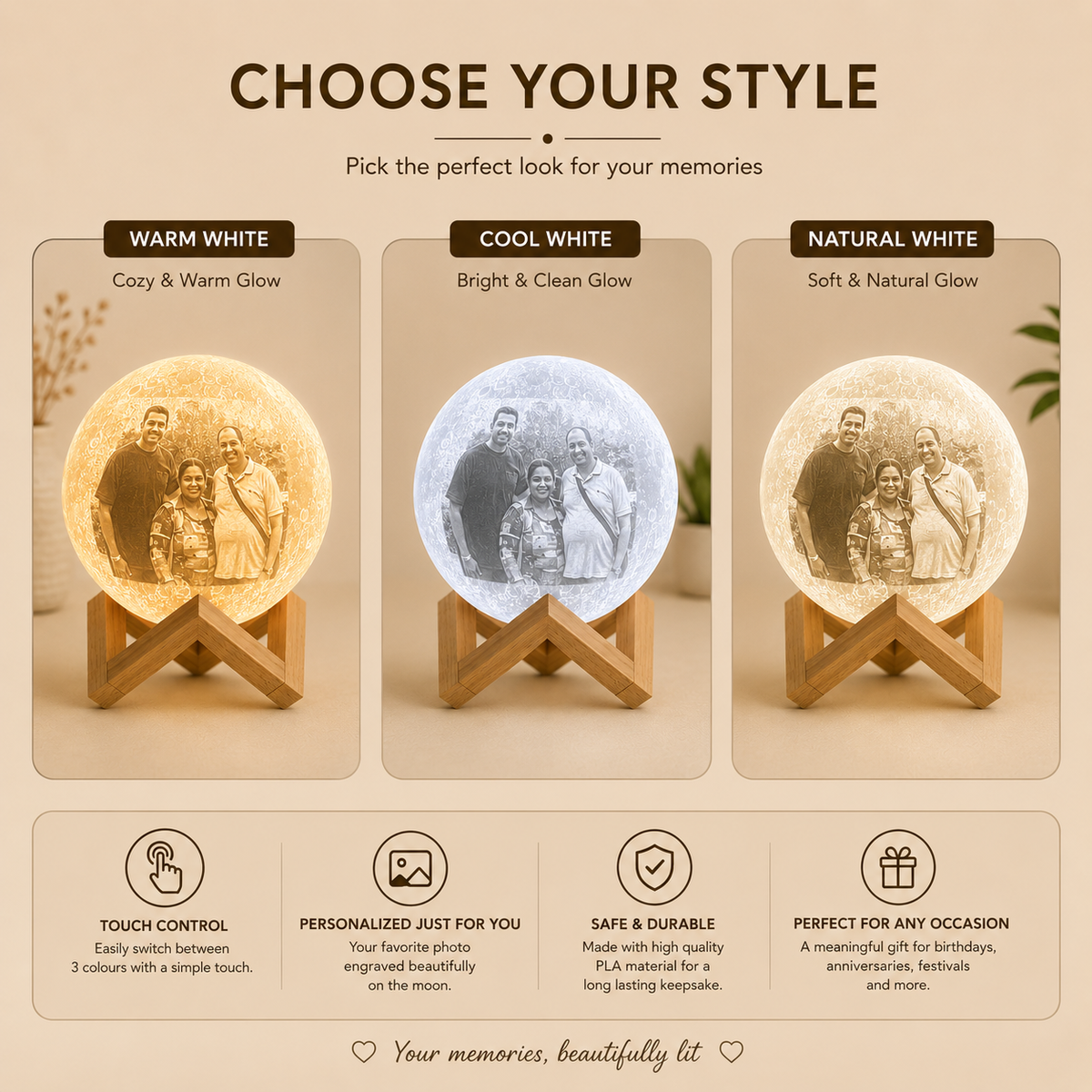 Personalized 3D Moon Lamp | Custom Photo Night Light
