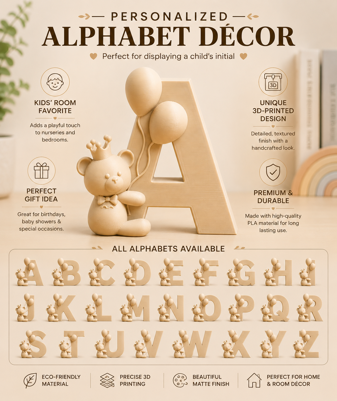 Personalized Alphabet Décor | Custom 3D Printed Letter for Kids' Room